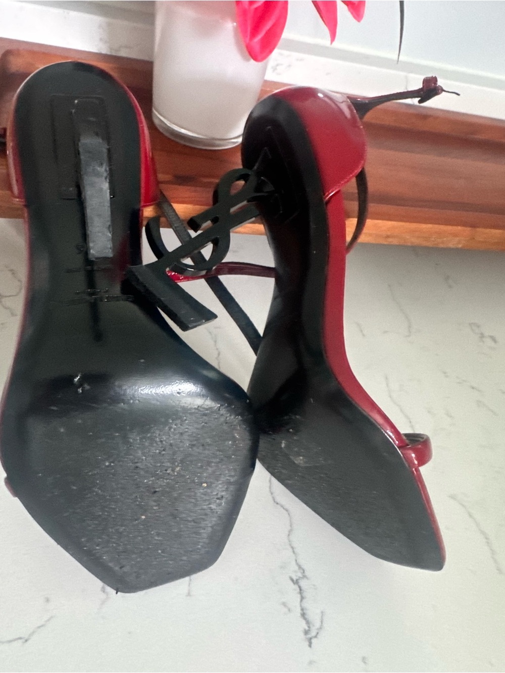 Saint Laurent Red Patent YSL Logo Heel Sandals - Picture 6 of 7